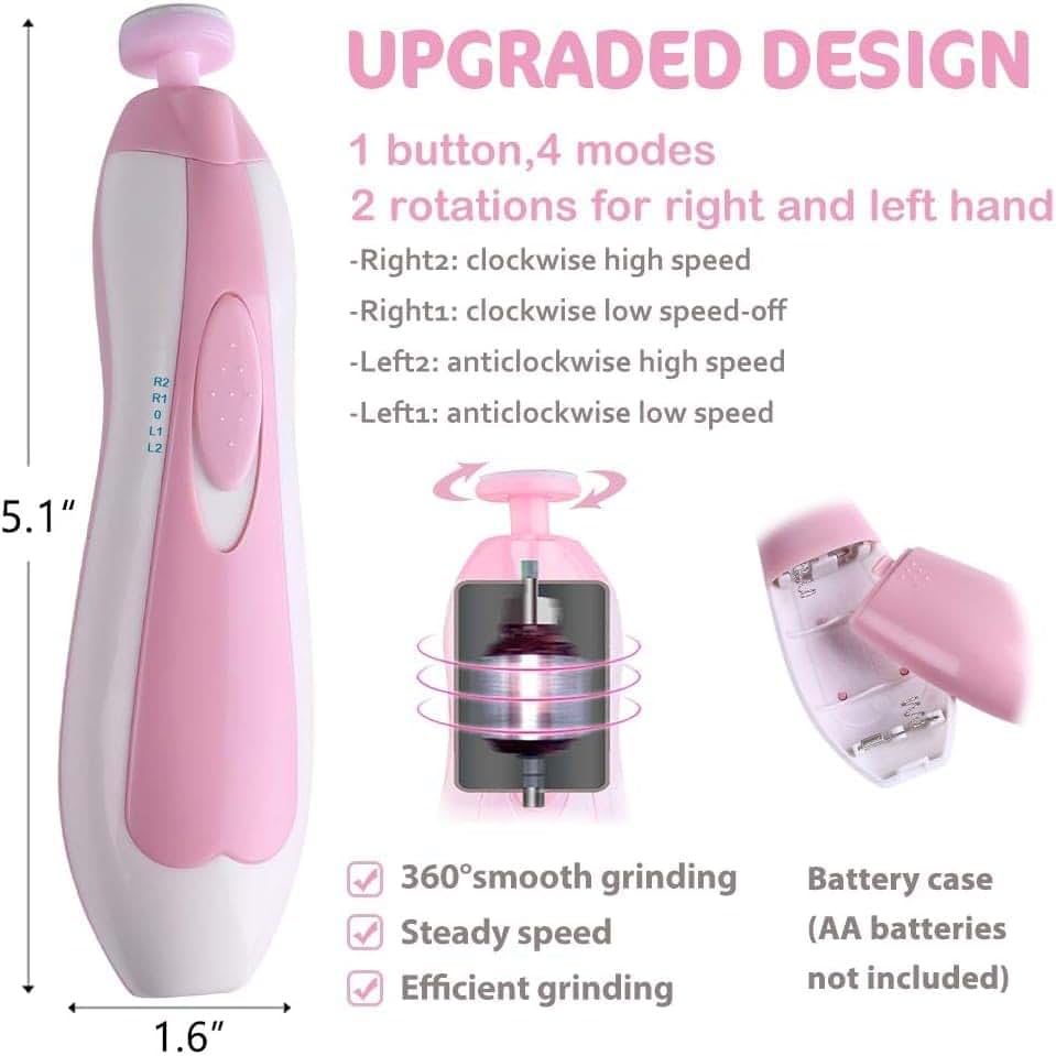 PROSTHIL Baby Nail Trimmer Electric Nail File – 20-in-1 Safe Baby Nail Clippers Kit, LED Light, Adjustable Speed (photo 4)