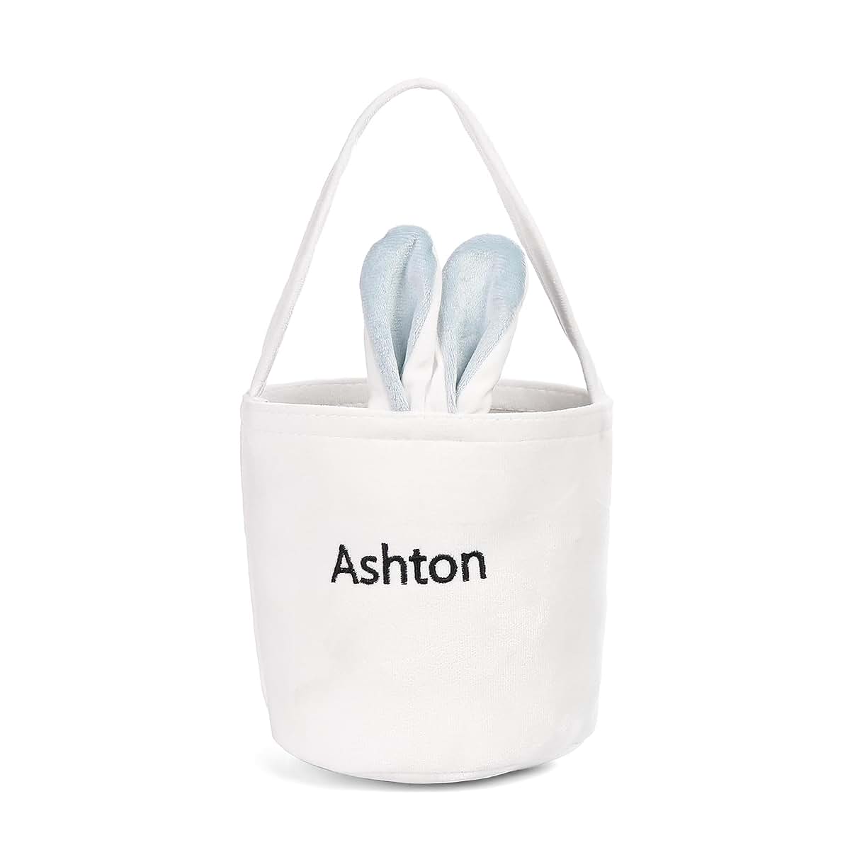 Dreamgem Personalized Bunny Ears Bucket Bag with Custom Name Photo-Easter Bag with Handle-Soft Egg Basket for Kids