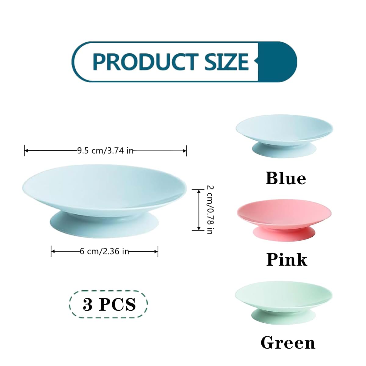 Yimluofa Double Sided Silicone Suction Cups for Tableware, 3 Piece Set in Pink, Blue, and Green