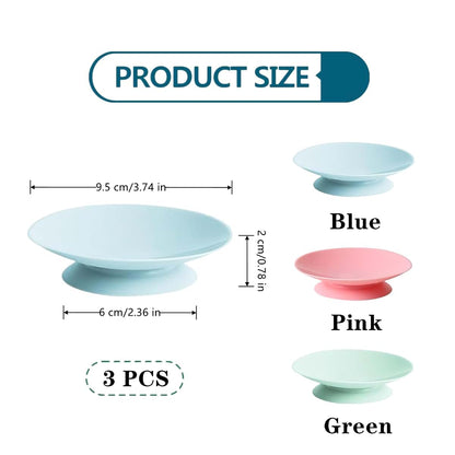 Yimluofa Double Sided Silicone Suction Cups for Tableware, 3 Piece Set in Pink, Blue, and Green