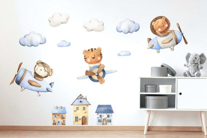 Airplanes With Animals Wall Decal Peel And Stick (L)