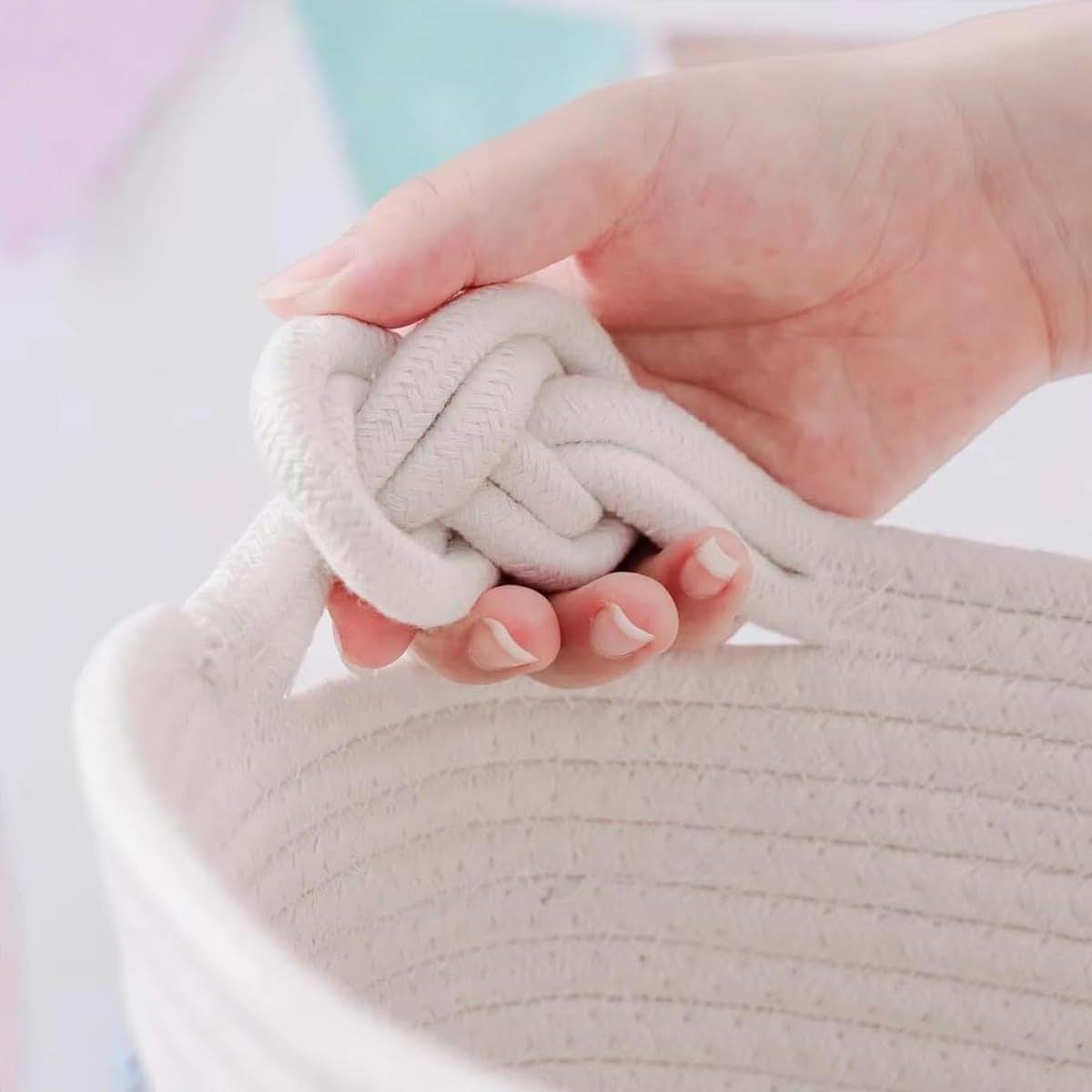 DOYOUWE Personalized Baby Gift Basket, Custom Name Cotton Rope Toys Storage Box For Newborn Boys/Girls, Nursery Decor (photo 4)