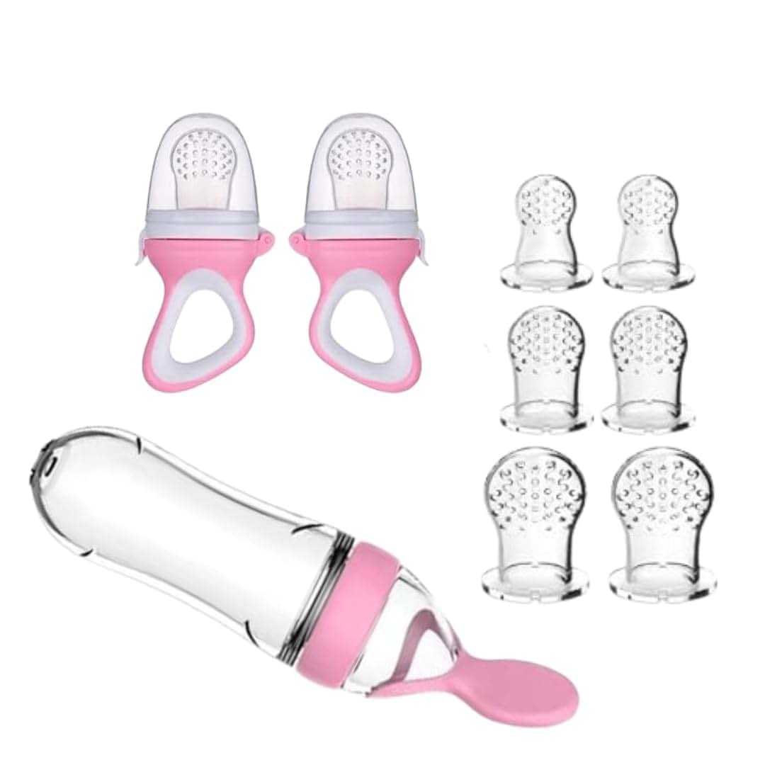 The Bouncing Bow 9-Piece Silicone Baby Fruit Feeder & Pacifier Set - Includes 2 Pacifiers, 1 Feeder Spoon, 6
