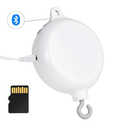 HLEEDUO Bluetooth Crib Mobile Music Box Spinner with 128MB SD Card and Swivel Hook