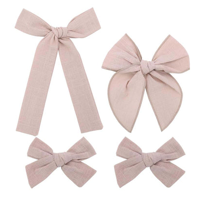 Gebelle 4 Pcs Cotton Linen Hair Bow Clips In Beige