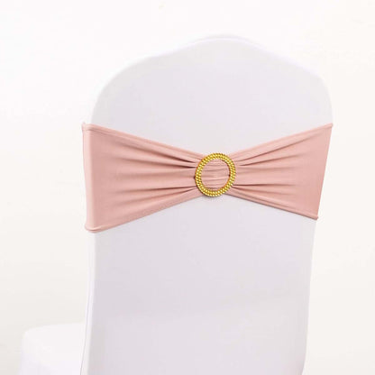 Tableclothsfactory 5 Pack Dusty Rose Spandex Chair Sashes With Gold Buckles 5"x14"
