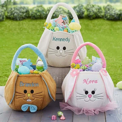 Personalization Universe Personalized Plush Teal and Grey Easter Bunny Basket Bag – Custom Kids Easter Gift – Baby's (photo 4)