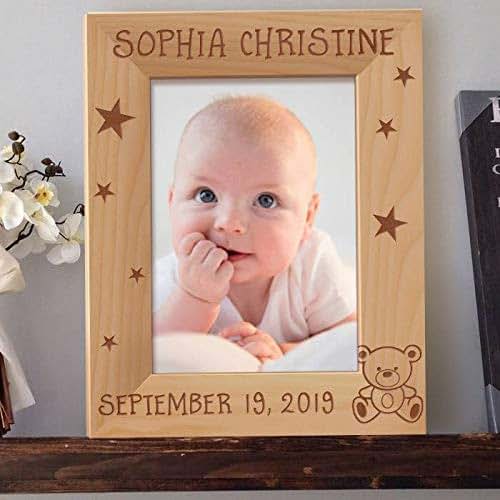 Center Gifts Baby's Name and Birthdate Personalized Wooden Picture Frame 8" x 10" Brown (Vertical)