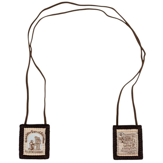 VILLAGE GIFT IMPORTERS Brown Wool Scapular with Saint Simon Stock Prayer Card | Marian Wearable Devotional | Great