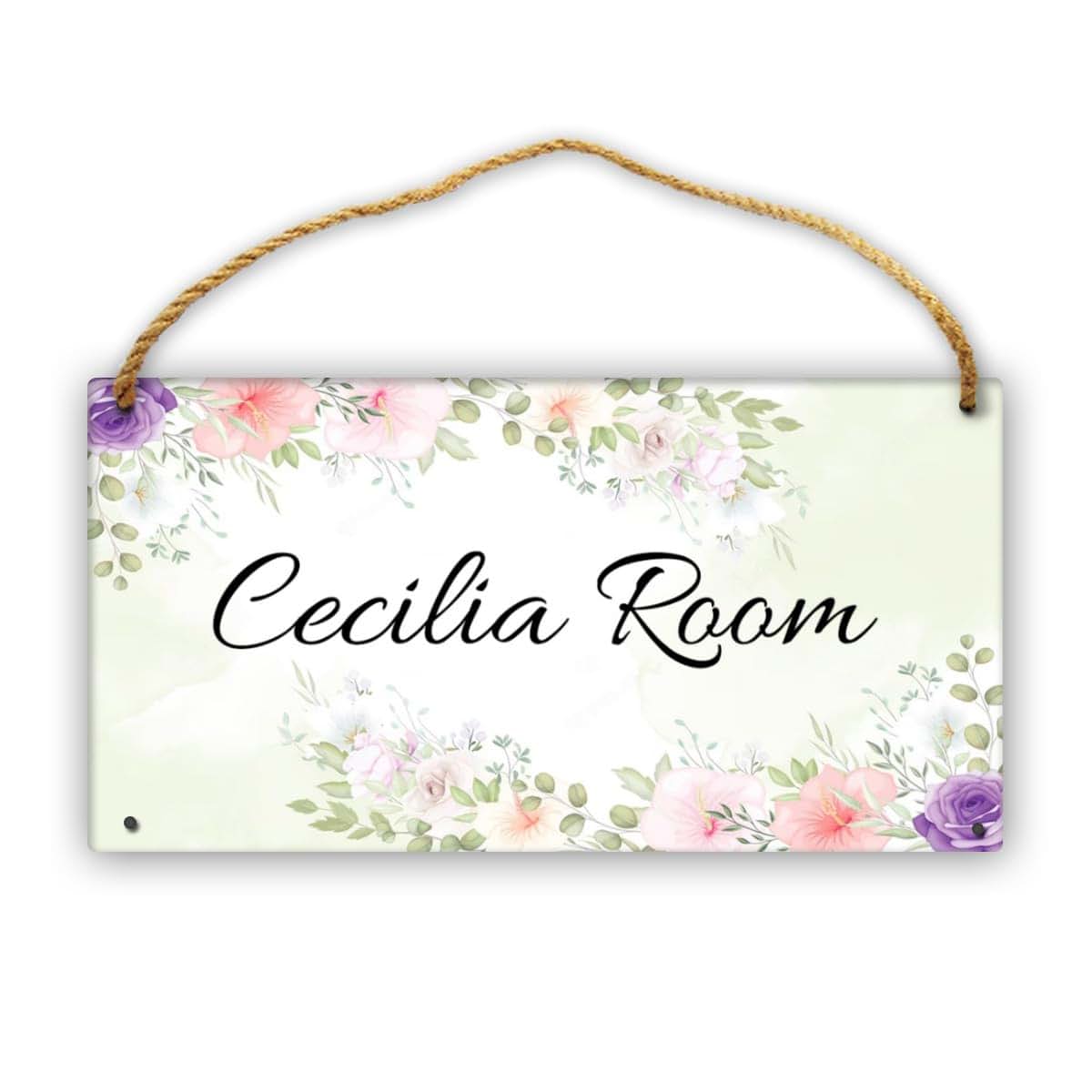 CUSDECOR Personalized Flower Floral Wooden Sign Boys Girls Bedroom Door Decor Custom Name Baby Nursery Kids Room Wood