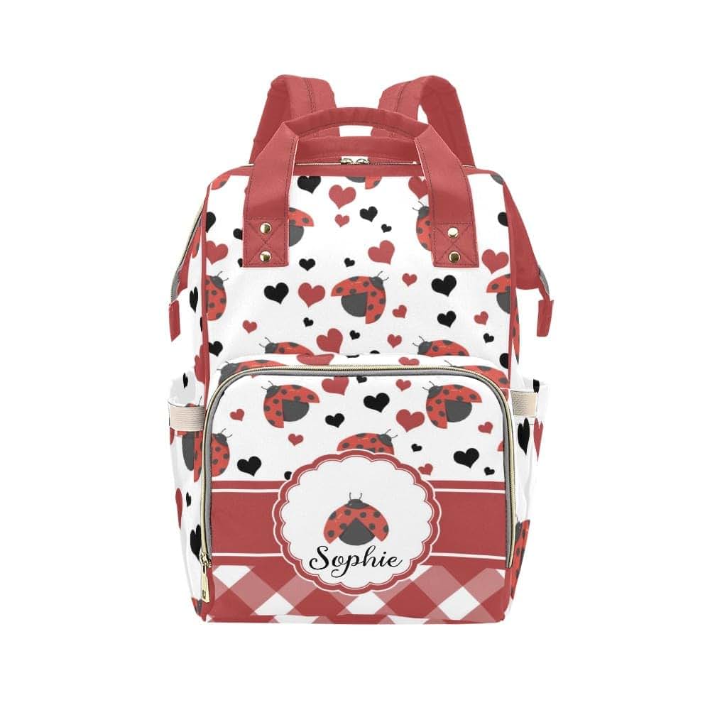 NZOOHY Red Ladybird Personalized Diaper Bag Backpack,Custom Name Diaper Backpack Baby Nappy Bag Mommy Bag for Boys