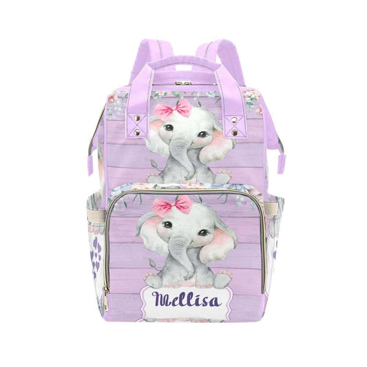 YallLocoMo Custom Name Diaper Bag Backpack Gift Monogram Pink and Lavender Floral Elephant Ultimate Nappy Bag: