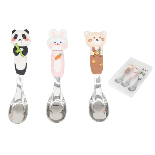 WXMI-AN Stainless Steel Kids Spoon Set with Animal Silicone Handles