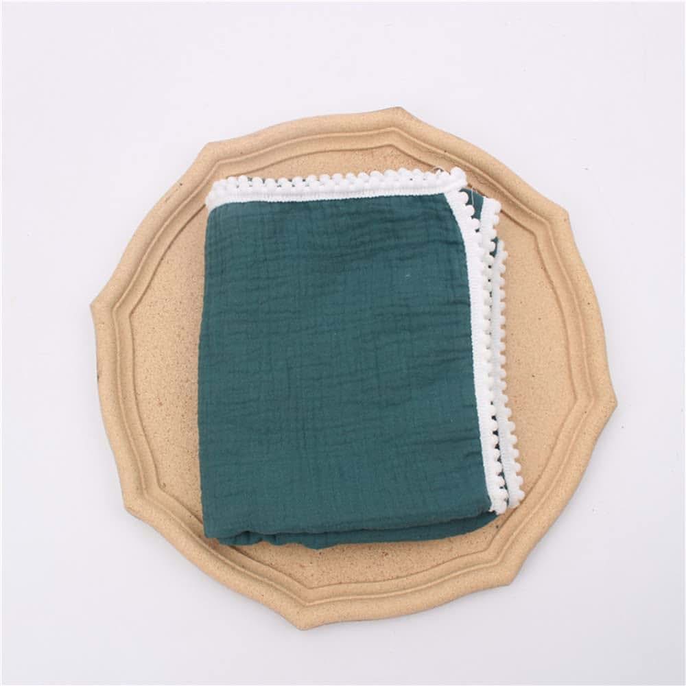 JHION Baby Blanket with Pompom Fringe Cotton Baby Swaddle Blanket Soft and Lightweight Crib Blanket Receiving Blanket