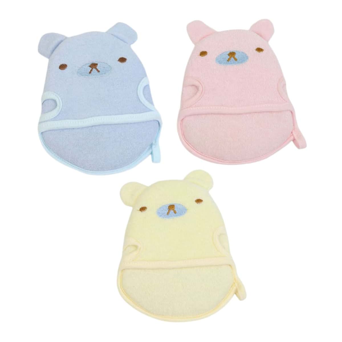 Hoement Toddler Bath Scrub Gloves 3-Pack Cotton Crystal Velour Shower Mitts