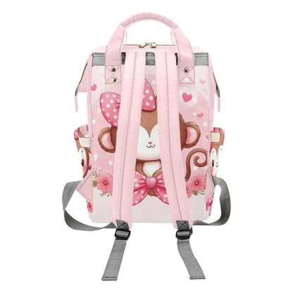 NZOOHY Pink Bow Monkey Personalized Diaper Bag Backpack Custom Name Nursing Baby Bag Mommy Bag for Mom Travel Daypack