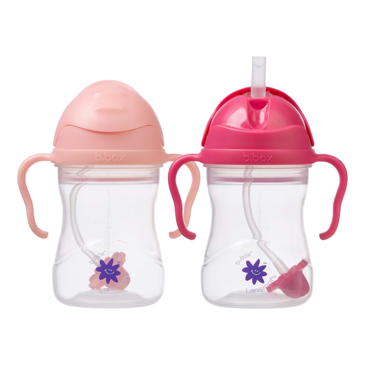B.box + Lansinoh Weighted Straw Sippy Cup 2 Pack, Tutti Frutti & Raspberry