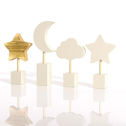 Wooden Moon and Stars Nursery Decor Set for Boho Baby Room Wall Art