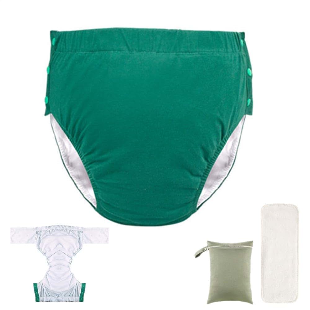 Larotsuba Unisex Reusable Adult Waterproof Cloth Diaper XXL Green