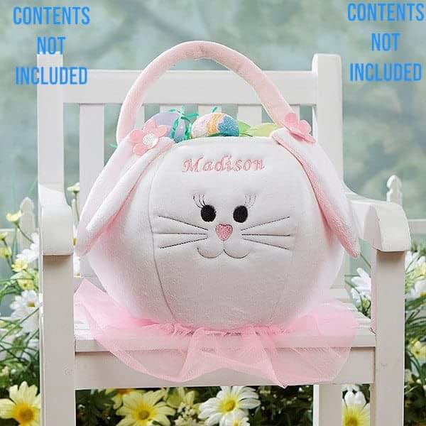 Personalization Universe Pink Polyester Easter Bunny Basket, Embroidered Name, Ideal for Easter Egg Hunts (photo 2)