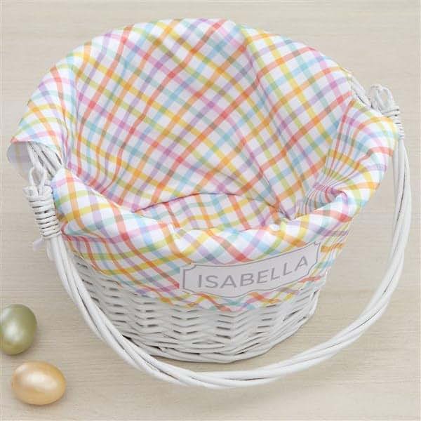 Personalization Universe Personalized Rainbow Pattern Easter Basket – Embroidered Name Rainbow Basket Liner – Custom (photo 4)