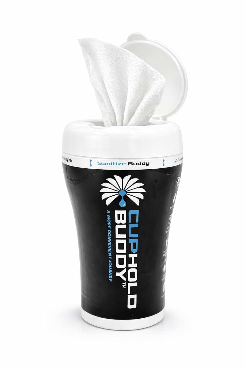 Cupholdbuddy Car Cup Holder Wet Wipes Dispenser, 50 Count - Portable Travel Wipes for Hands & Surfaces