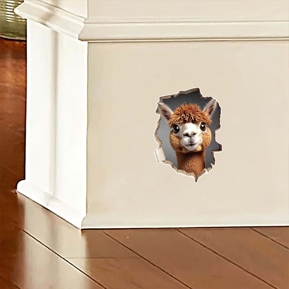 3D Alpaca Vinyl Wall Decals, Waterproof 2-Pack for Bedroom Decor