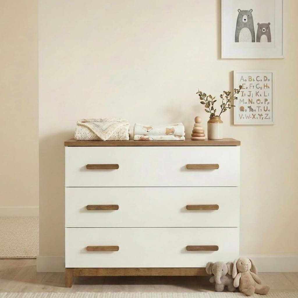 dadada LaLa 3-Drawer Compact Nursery Dresser, Deep Drawers, White/Walnut