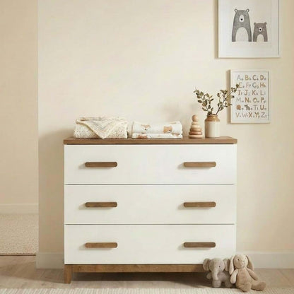 dadada LaLa 3-Drawer Compact Nursery Dresser, Deep Drawers, White/Walnut