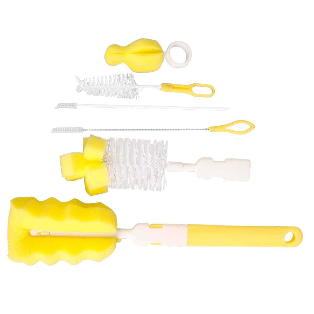 ibasenice 6-Piece Bottle Cleaning Brush Set with Long Handle, Yellow