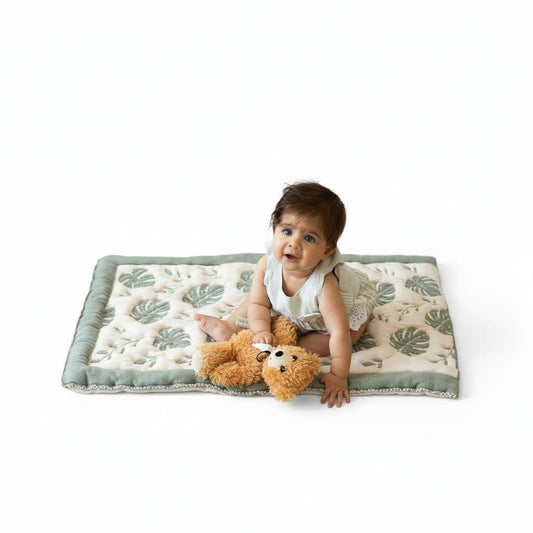 Little Dedi Organic Cotton Changing Mat 20x33 in, Monstera Green Beige