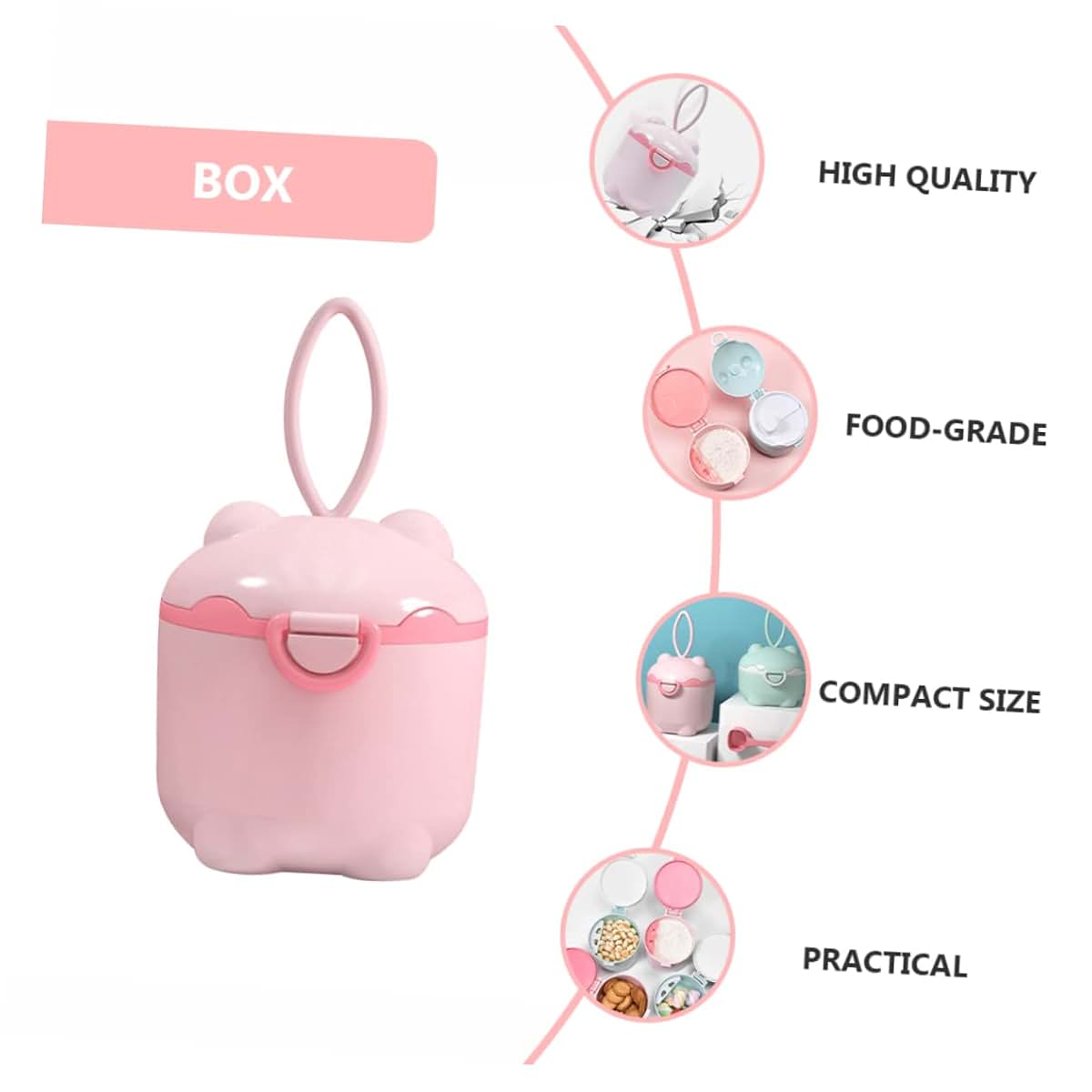 JOINPAYA Milk Powder Box Portable Dispenser, Pink, 10x9.8cm