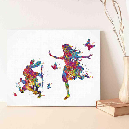 Mbare Watercolor Rabbit And Butterfly Wall Art Print With Frame