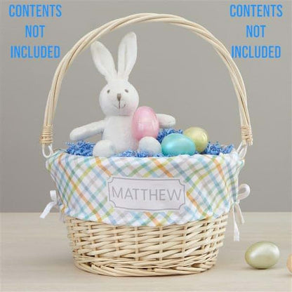 Personalization Universe Personalized Plaid-Themed Easter Basket – Embroidered Rainbow Plaid Pattern Basket Liner – (photo 3)
