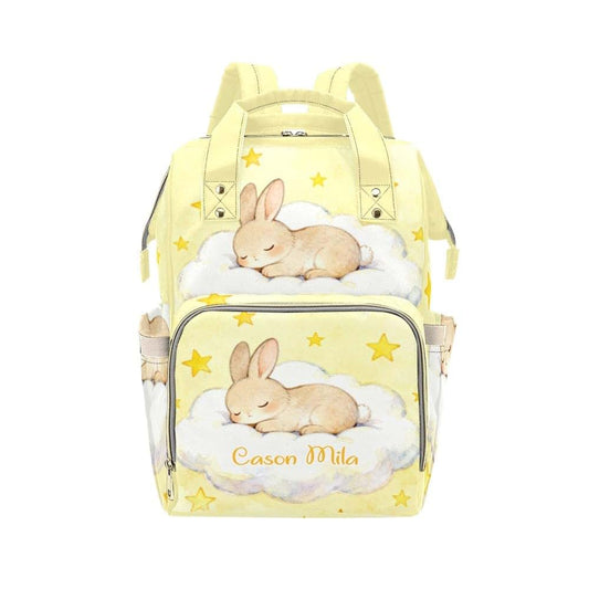 NZOOHY Sleeping Rabbit Yellow Star Personalized Diaper Bag Backpack with Name,Custom Mommy Bag Gifts Nappy Backpack for