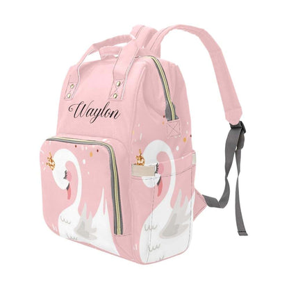 NZOOHY Love White Swans Personalized Diaper Bag Backpack Custom Name Text Backpack Nappy Bag Mommy Bag for Girl Boy (photo 4)