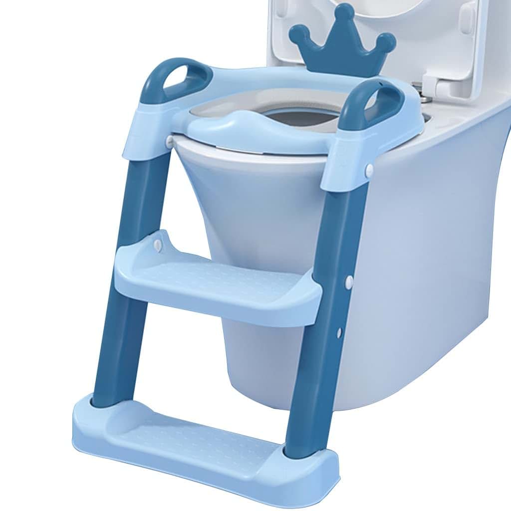 FGQuelle Potty Training Toilet Seat with Step Cute Crown Potty with Ladder with Backrest, Adjustable Folding Potty