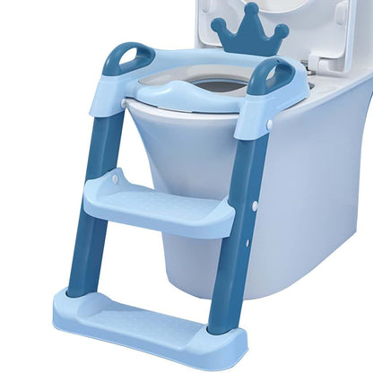 FGQuelle Potty Training Toilet Seat with Step Cute Crown Potty with Ladder with Backrest, Adjustable Folding Potty