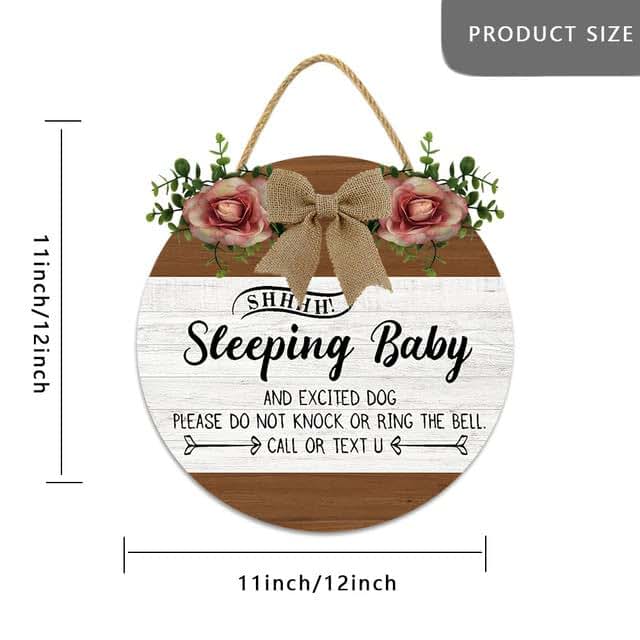 BabyOneStop Sleeping Please Do Not Ring Sign 12x12In Wood Wall Hanging