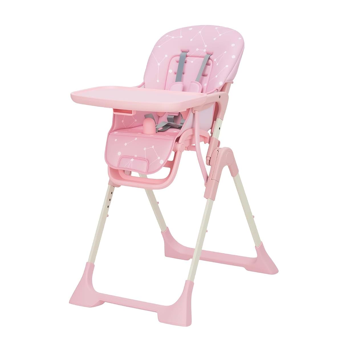 PeacefulHues Pink Foldable High Chair with Adjustable Height and Tray