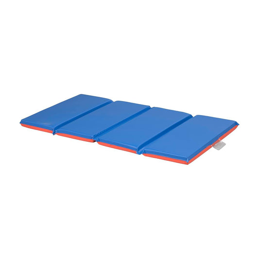 ECR4Kids Premium Folding Rest Mat, 4-Section, 2in, Sleeping Pad, Blue/Red