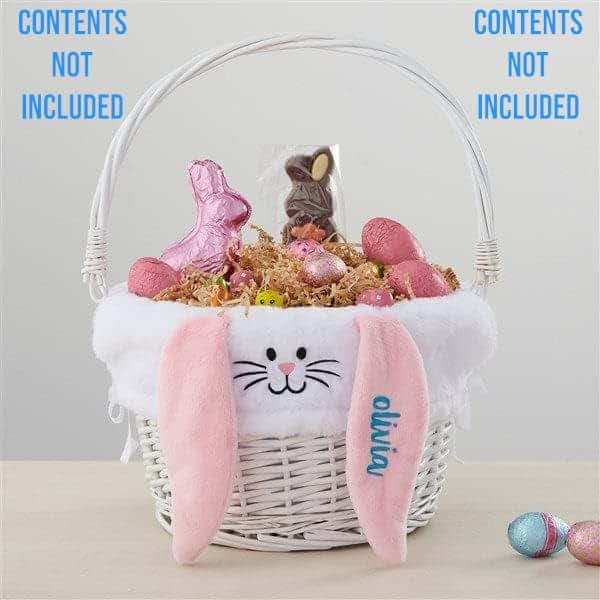 Personalization Universe Personalized Classic White Easter Basket – Embroidered White Bunny Basket Liner – Custom Kids (photo 2)