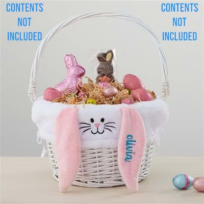 Personalization Universe Personalized Classic White Easter Basket – Embroidered White Bunny Basket Liner – Custom Kids (photo 2)
