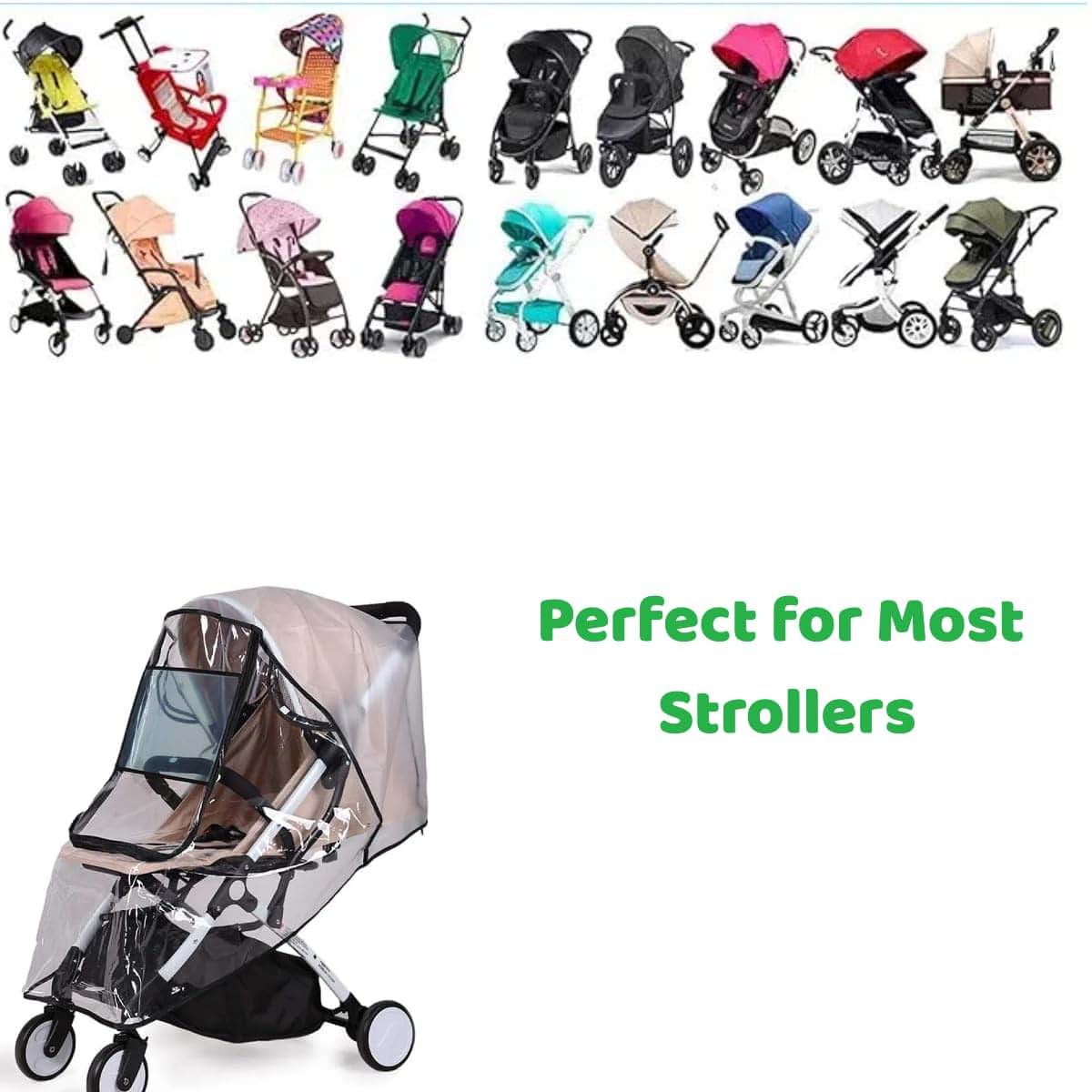 BabyOneStop Universal Stroller Rain Cover, Breathable Windproof Snowproof Weather Shield, 56x99cm