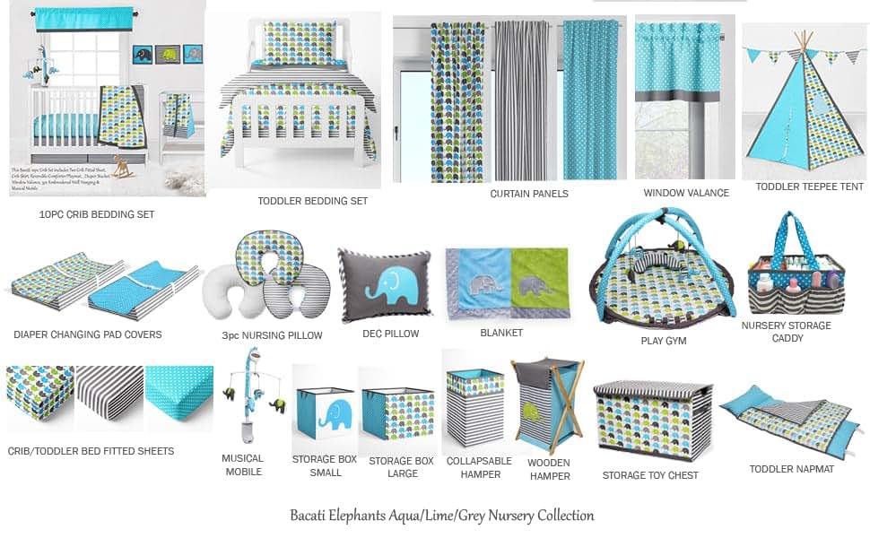 Bacati - Elephants Aqua/Lime/Gray Neck Roll Decorative Pillow (photo 4)
