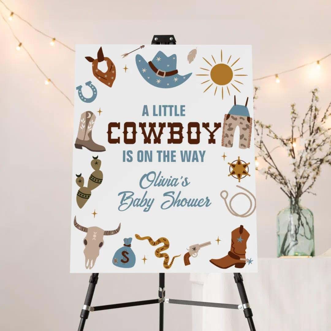 Ploto A Little Cowboy Baby Shower Welcome Sign, 12x18 Foam Board