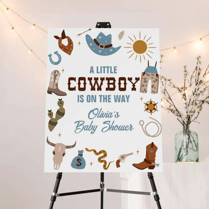 Ploto A Little Cowboy Baby Shower Welcome Sign, 12x18 Foam Board