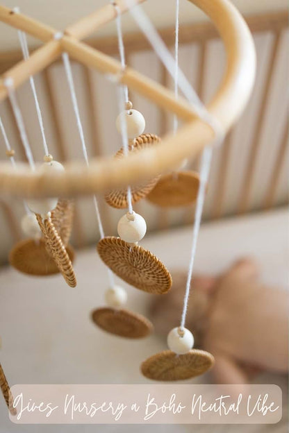Boho Baby Mobile Decor | Natural Rattan Crib Accent for Nursery