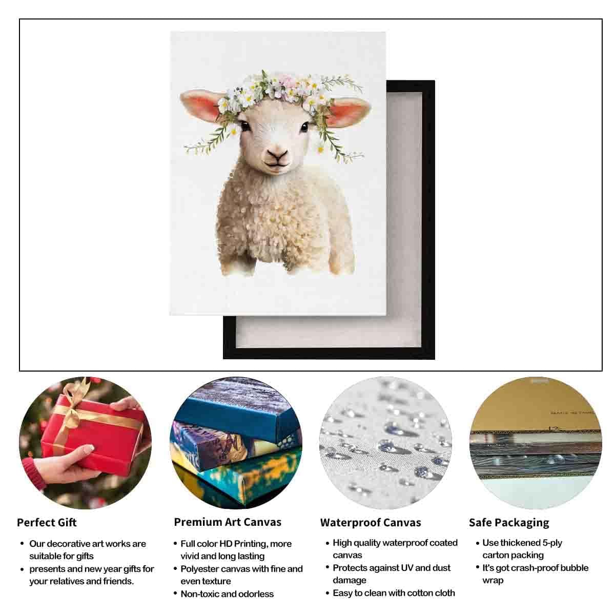 STRRAW Sheep Lamb Flower Crown Botanical Farmhouse Animal Nursery Wall Art Print Decor - 8"x12"