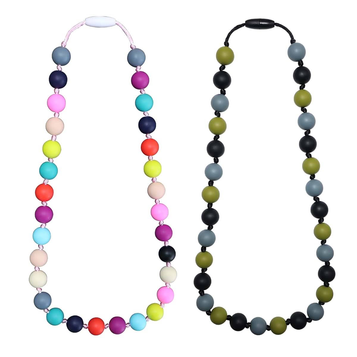 Choneer Silicone Chew Necklaces for Autistic Children, 2PCS Sensory Chew Aid, Multicolor